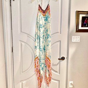 Free People Boho Beaded V-Neck Straps Asymmetrical Maxi Dress - Size XS